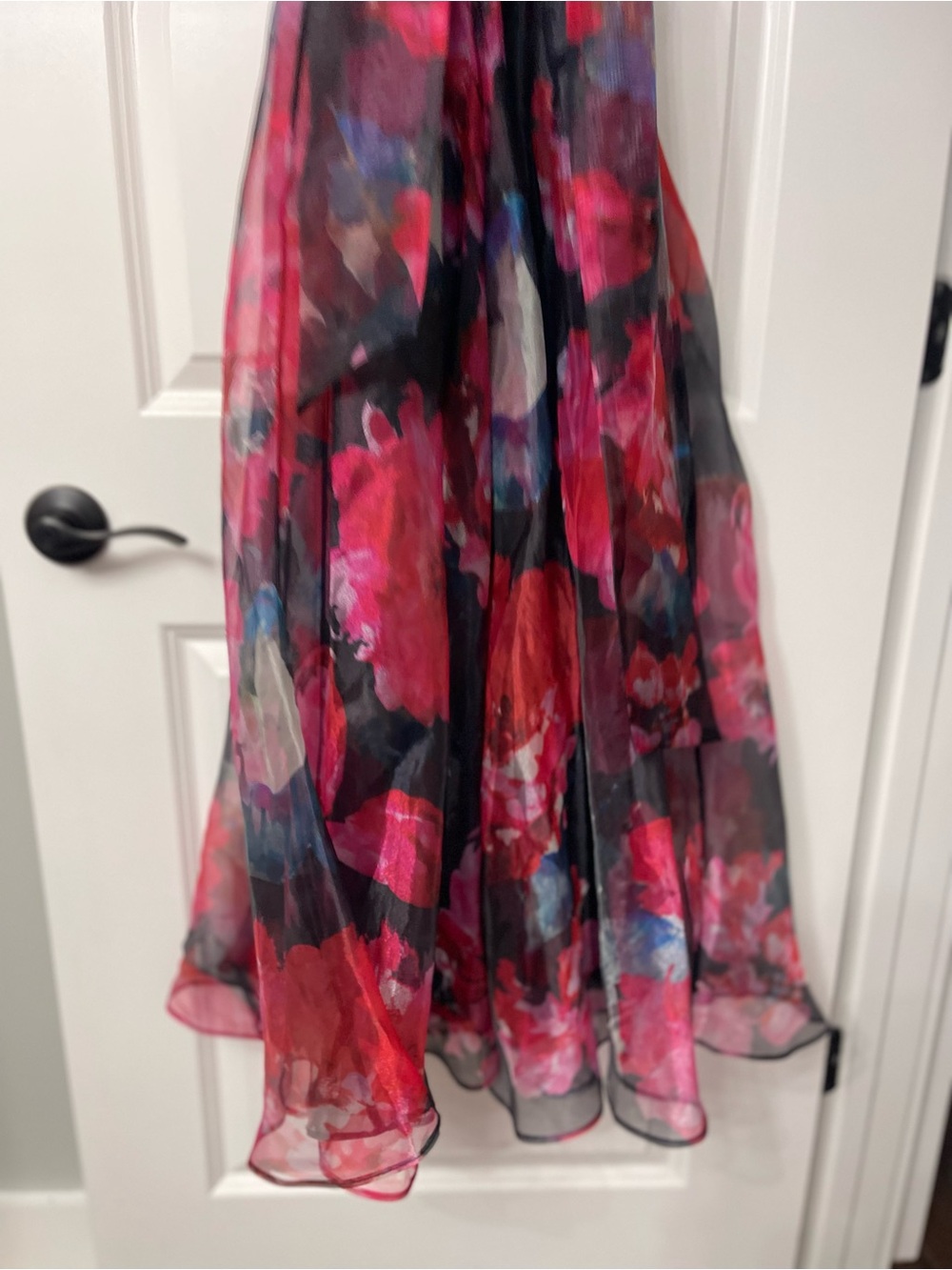 Eliza J. Floral Blue and Red Organza Wide Leg Jumpsuit Size 14 Quiet Luxury Y2k - Picture 11 of 15